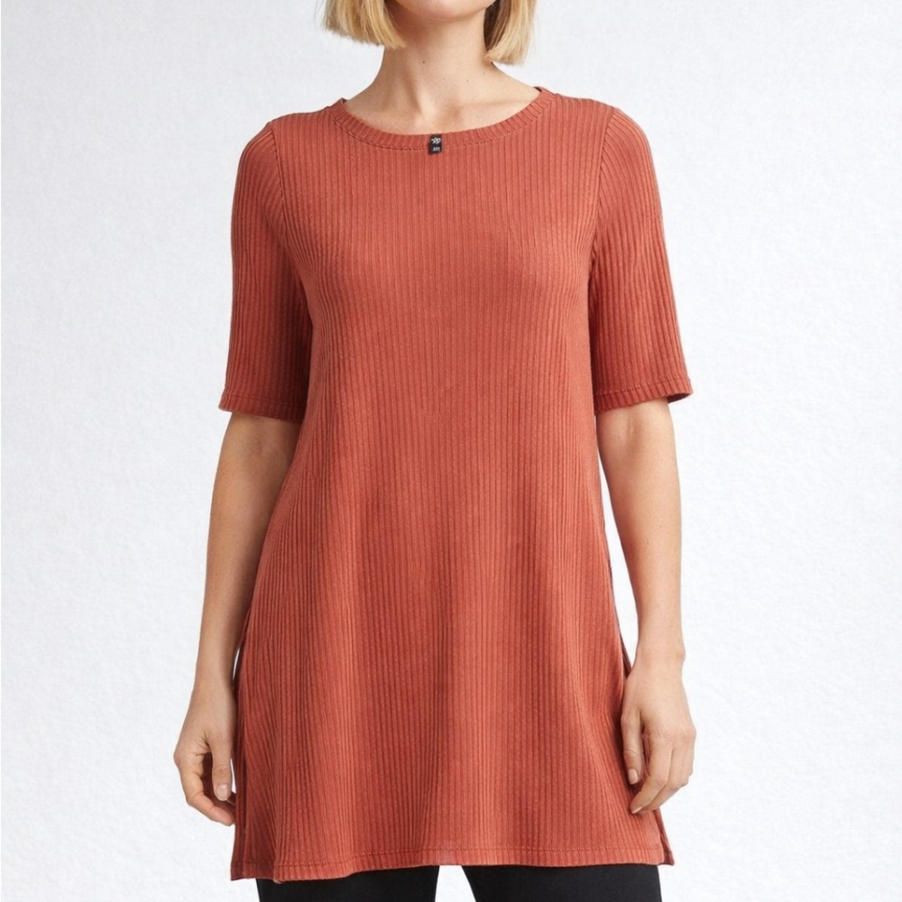 Eileen Fisher‎ women's Ribbed fall color Boat Neck Tunic top Medium